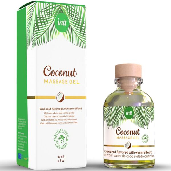 Confezione da 30 ml del gel da massaggio INTT Massage Gel Vegan Coconut