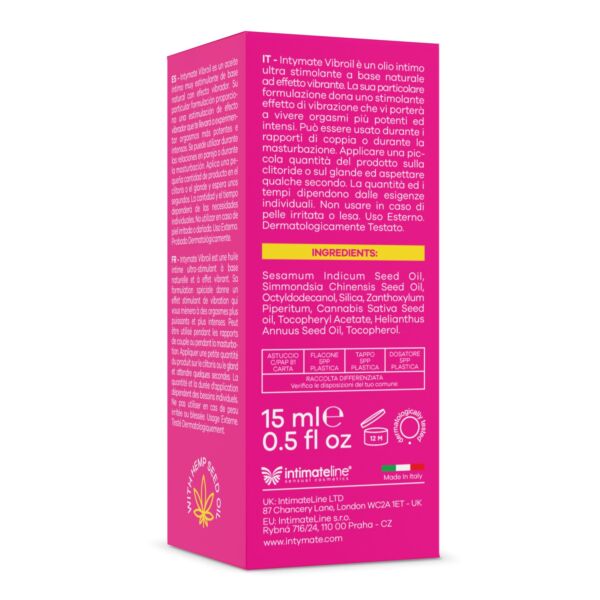 Flacone da 15 ml dell'olio intimo Intymate Vibroil di IntimateLine
