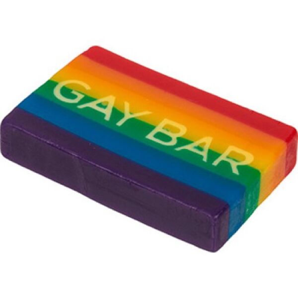Sapone Out Of The Blue Gay Bar con i colori dell'arcobaleno e la scritta «GAY BAR» sul lato
