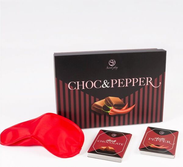 Gioco di carte Secret Play Choc & Pepper, con le carte al cioccolato e piccanti e la benda
