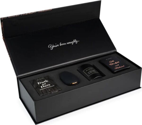 Set regalo per coppie Je Joue Naughty Gift Set con il vibratore Mimi, la candela da massaggio, la benda di raso e il gioco di carte