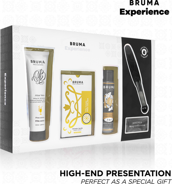Kit erotico Bruma Xperience Sweet Temptation con vibratore liquido, lubrificante, olio, piuma e benda