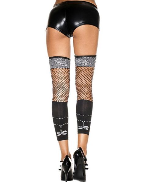 Leggings a rete Music Legs neri, con disegni