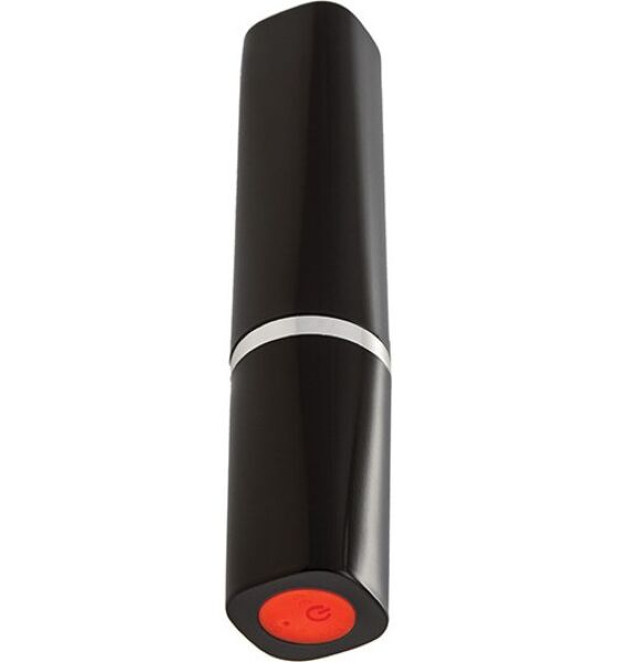 Vibratore a rossetto S Pleasures Lipstick Black/Red con i suoi cappucci rossi