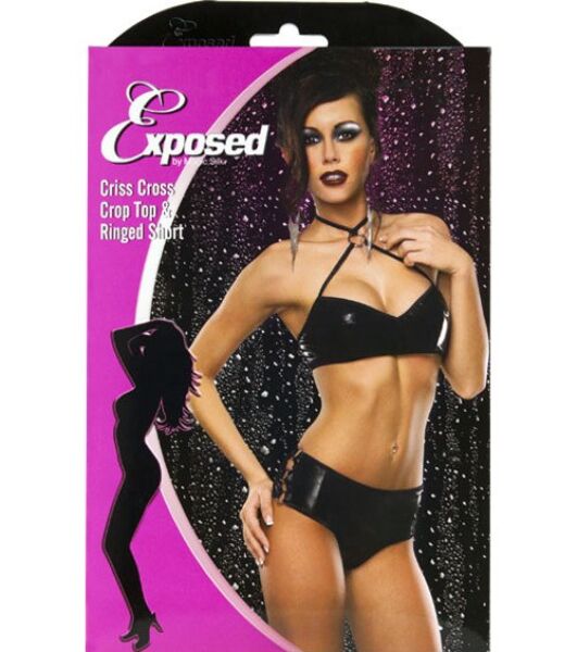 Set lingerie Exposed Liquid Onyx nero, con crop top e boy short