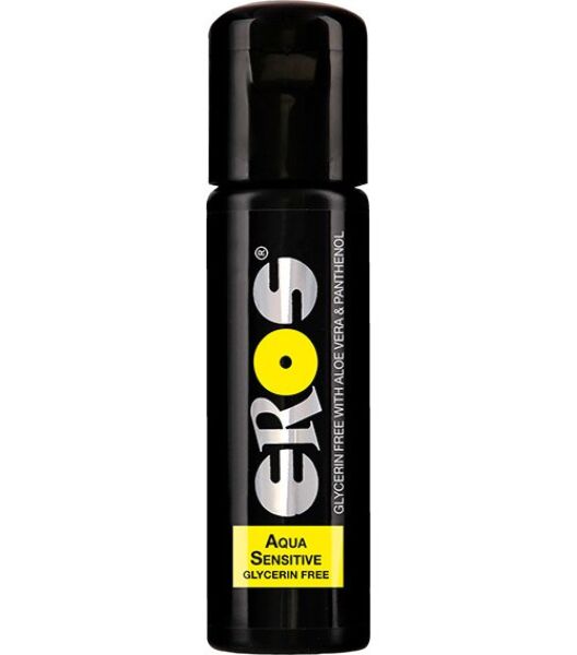 Flacone da 100 ml del lubrificante Eros Aqua Sensitive Glycerin Free