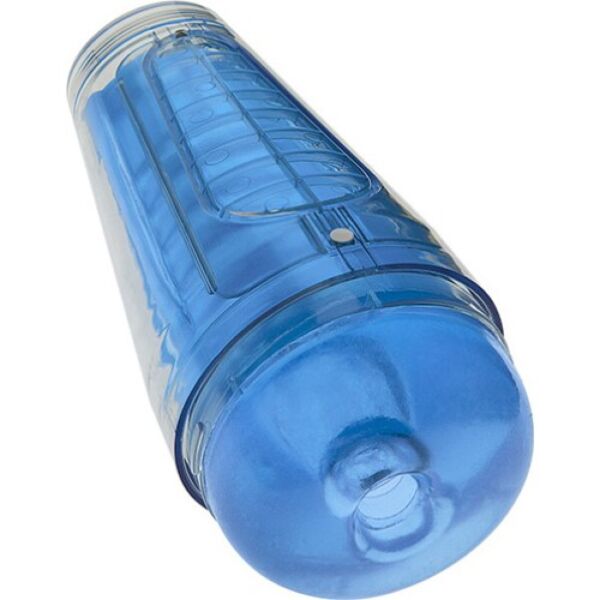Masturbatore Main Squeeze Optix Blue di Doc Johnson, con il suo guscio rigido blu cristallo