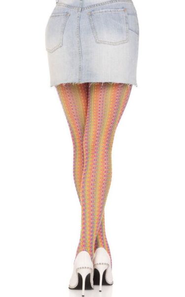Collant a rete Leg Avenue Acadia Rainbow, con motivo arcobaleno multicolore