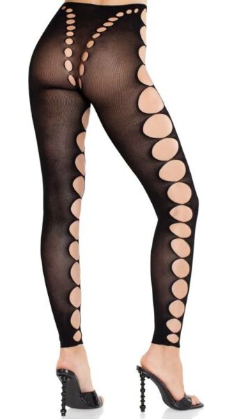 Collant senza piede Leg Avenue Maris neri, con aperture su fianchi e gambe