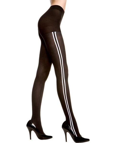 Collant Music Legs neri opachi con righe bianche ai lati