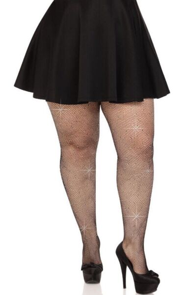 Collant a rete Leg Avenue Colby Rhinestone Plus Size, con strass