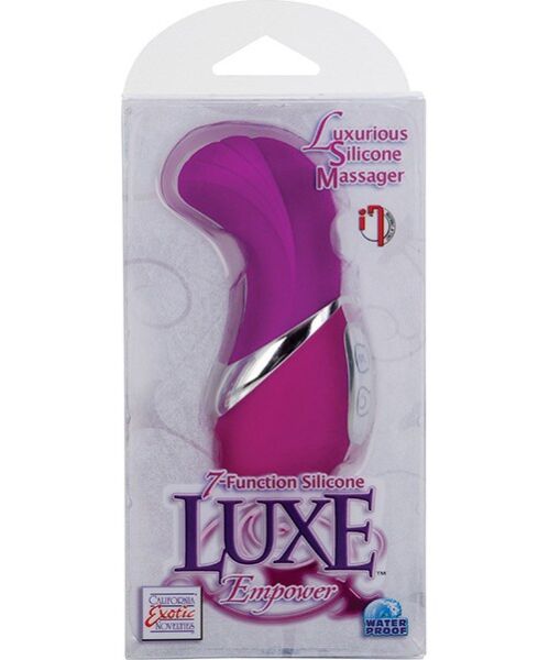 Mini vibratore Calexotics Silicone Luxe Empower rosa, con punta curva e strisce in rilievo
