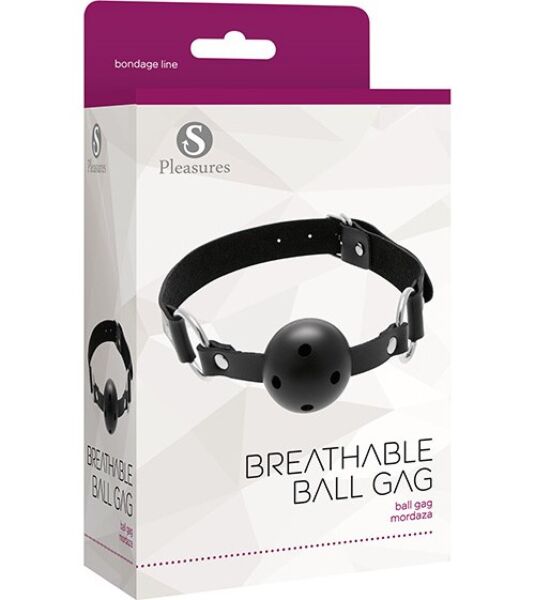 Bavaglio a palla S Pleasures Breathable Ball Gag nero, con palla con aperture, anelli di metallo e cinghia con fibbia