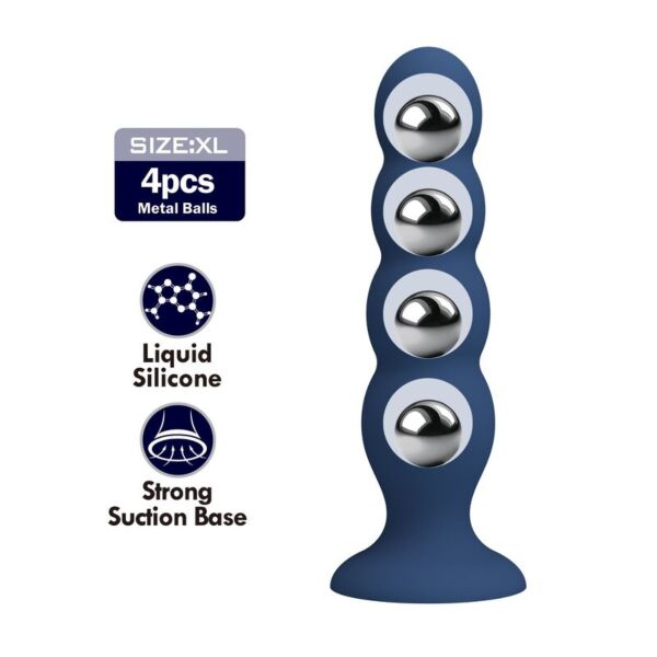 Plug anale Mr Play con sfere metalliche, in silicone azzurro e base a ventosa