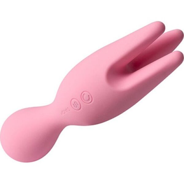 Vibratore SVAKOM Nymph Pink rosa, con la testina tonda e le tre dita rotanti