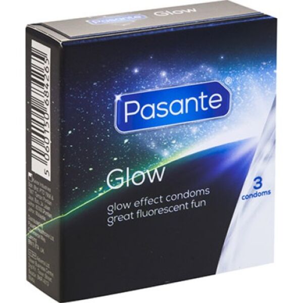 Preservativi Pasante Glow 3 pezzi, con effetto fluorescente verde