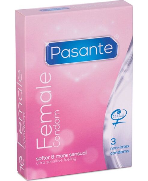 Confezione da 3 preservativi femminili Pasante Internal Condom con una bustina