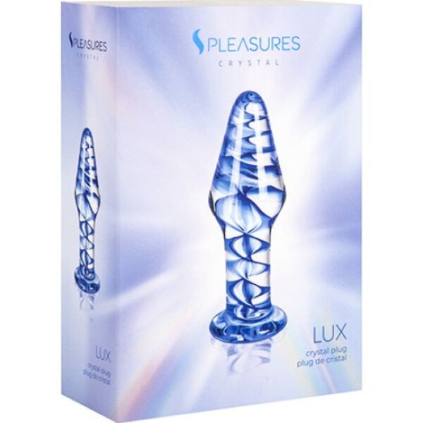 Plug anale S Pleasures Crystal Lux, trasparente con una spirale blu all'interno