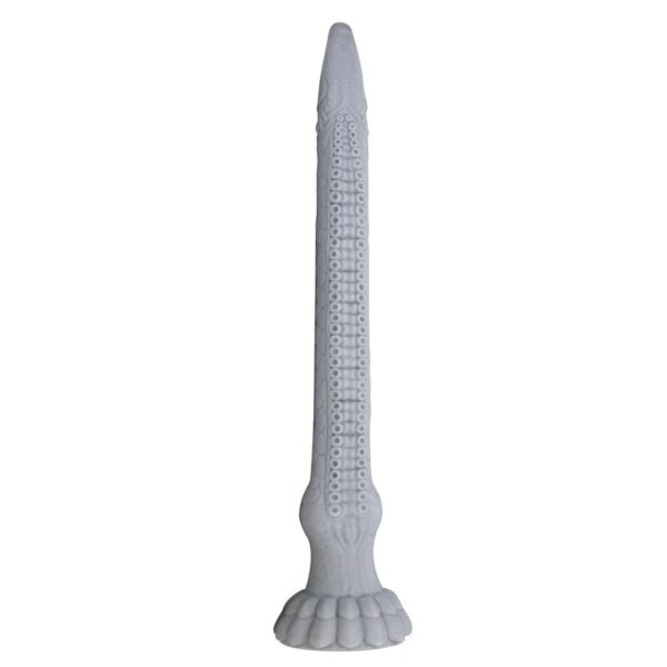 Dildo fantasy Power Monsters Basilisk, in silicone grigio pietra con rilievi e base con ventosa