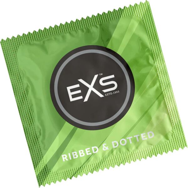 Scatola di preservativi EXS Ribbed & Dotted 56 mm con righe e punti