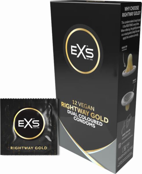 Scatola di preservativi EXS Rightway Gold con punta dorata