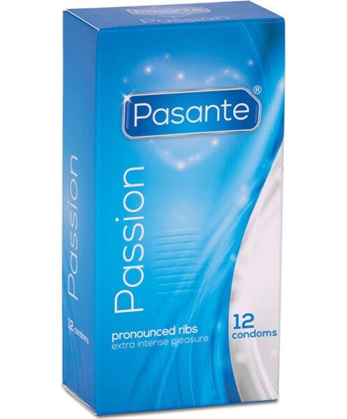 Confezione da 12 preservativi Pasante Passion con rilievi e nervature