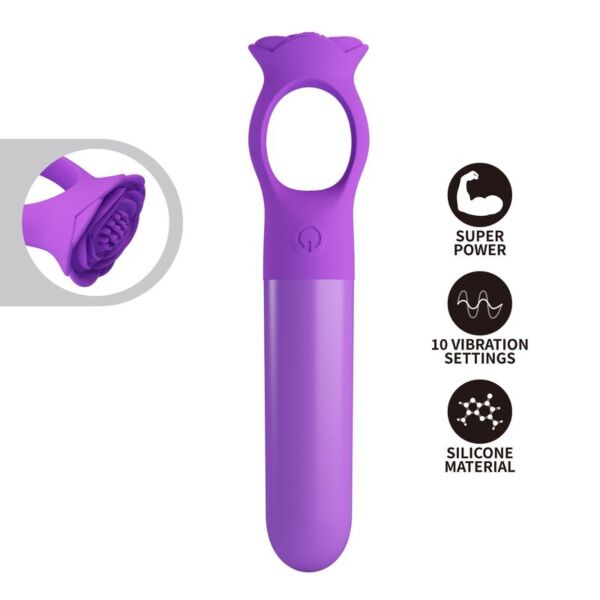 Mini vibratore Giana di colore viola, con il suo anello di presa