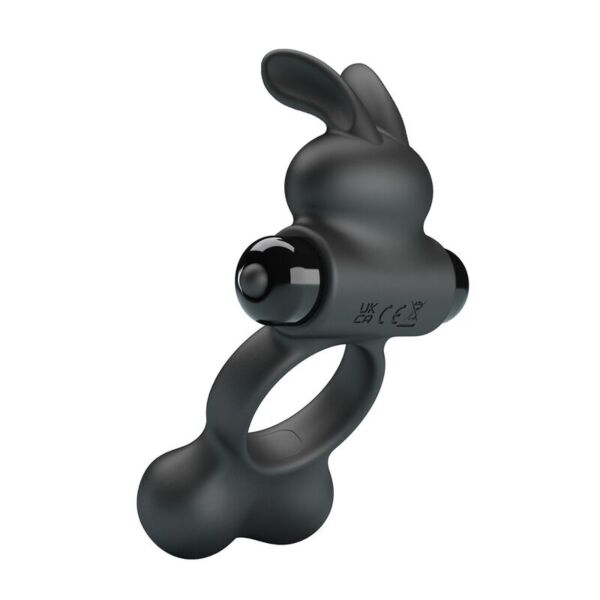 Anello fallico vibrante Pretty Love con coniglietto, di colore nero