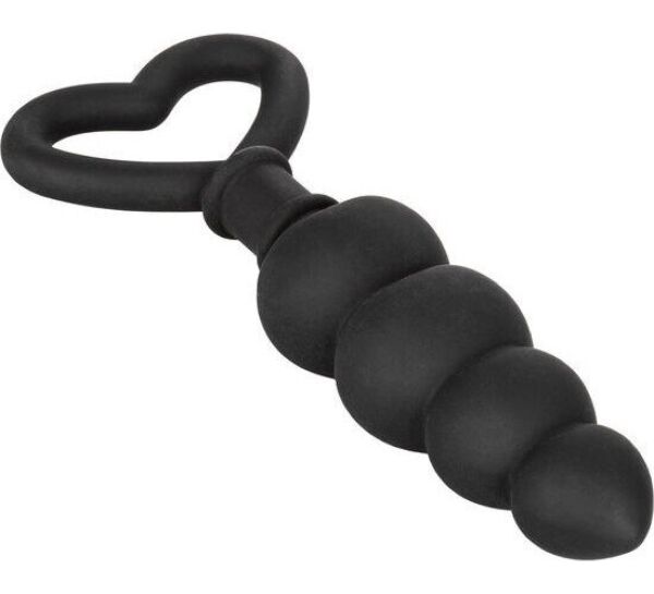 Plug anale nero CalExotics Silicone Love Probe, con corpo graduato e anello a cuore