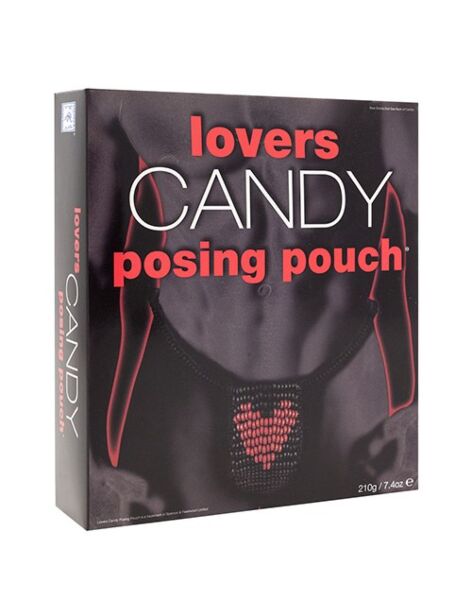 Tanga di caramelle da uomo Lovers Candy Posing Pouch di Spencer & Fleetwood, nero con cuore rosso