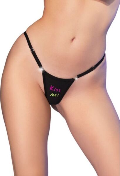 Perizoma nero Chilirose CR 4836 con stampa neon e zip sui lati