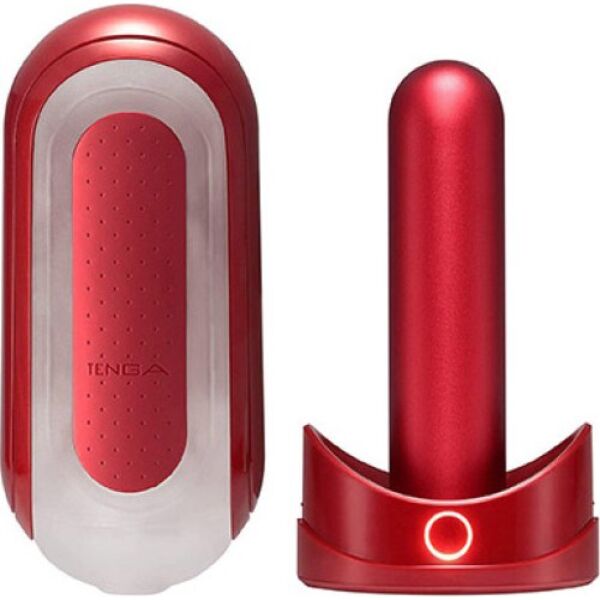 Masturbatore Tenga Flip Zero Red & Warmer Set, di colore rosso, con il suo riscaldatore Flip Warmer