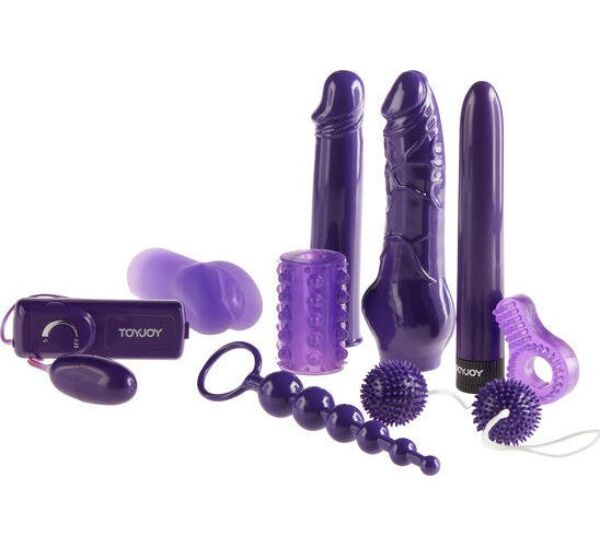 Set di sex toy Just For You Mega Purple con i suoi vari componenti