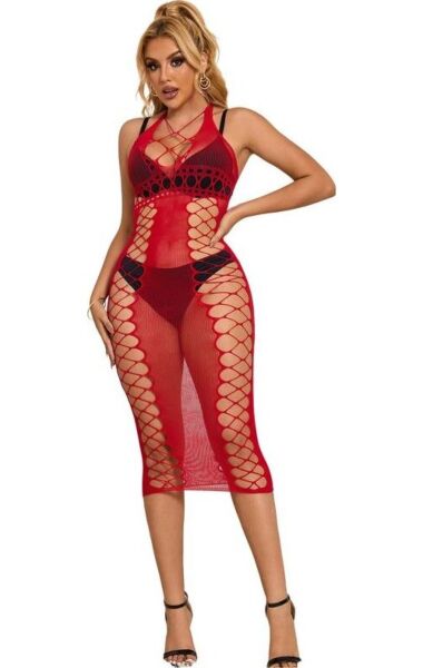 Babydoll lungo a rete Subblime di colore rosso