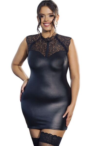 Vestito sexy Subblime Black Lace Leather in pizzo nero con dettagli in pelle