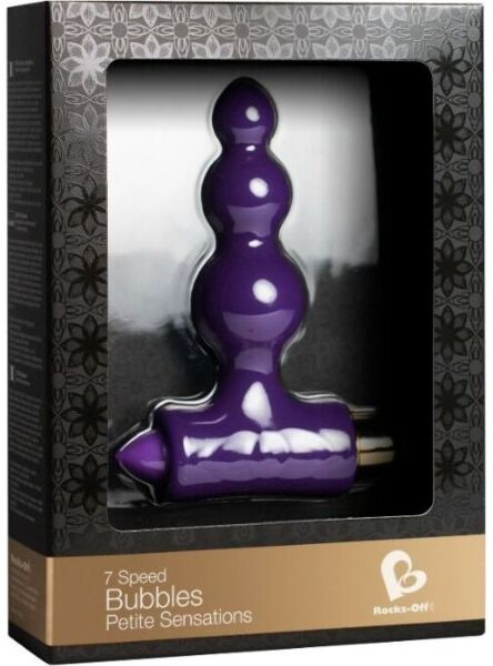 Vibratore anale Rocks-Off Petite Bubbles lilla con corpo ondulato e base a T