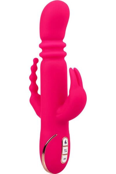 Vibratore rabbit Jack Rabbit Signature Triple Fantasy di CalExotics, rosa, con asta, orecchie e coda
