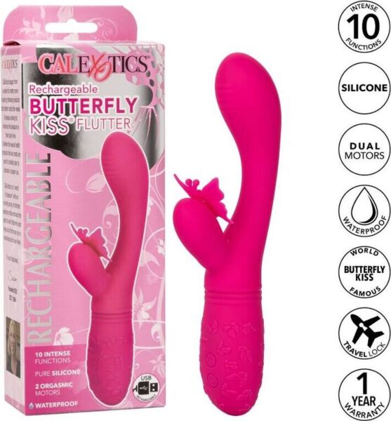 Vibratore CalExotics Butterfly Kiss Flutter rosa, con il braccio per il punto G e la farfalla