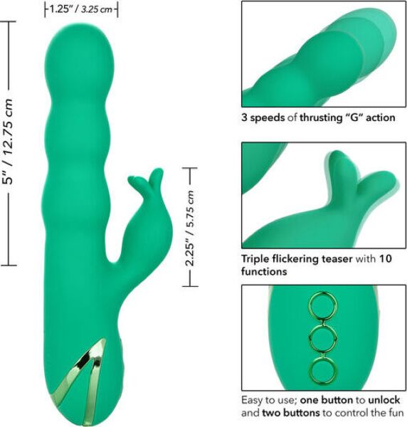 Vibratore punto G CalExotics Sonoma Satisfier Green, con corpo inseribile e stimolatore esterno