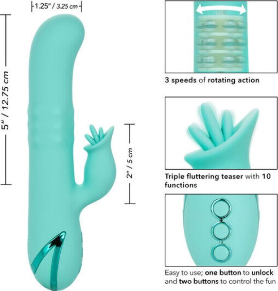 Vibratore rabbit CalExotics Bel Air Bombshell, con la sua asta rotante e lo stimolatore esterno