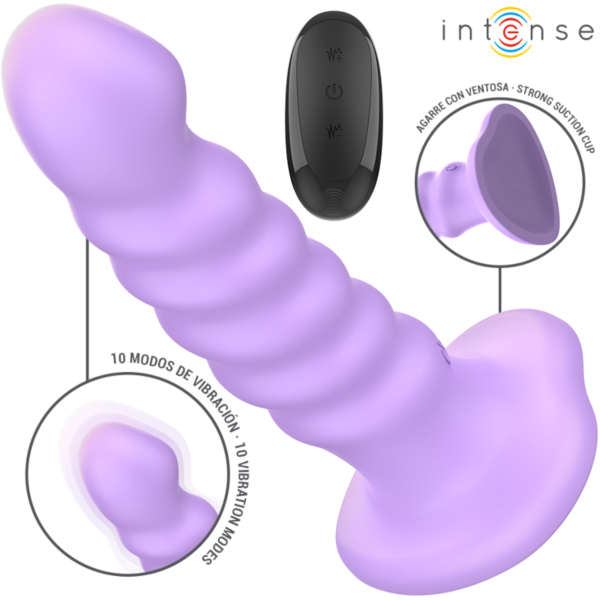 Vibratore Intense Brenda di colore viola, con base a ventosa e telecomando