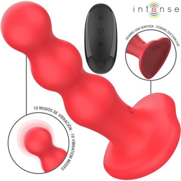 Vibratore Intense Cody rosso, con superficie in rilievo e ventosa alla base