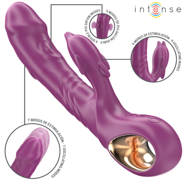 Vibratore Intense Halle a forma di delfino con lingua stimolatrice, di colore viola