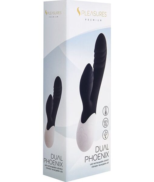 Vibratore rabbit S Pleasures Dual Phoenix nero, con il suo braccio per il clitoride