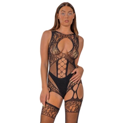 Bodystocking Lace Cut Out con pizzo floreale e dettagli audaci