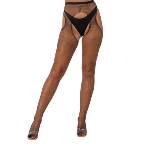 Calze Crotchless Lace by LJ con strass e rete