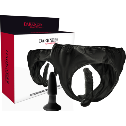 Arnesi senza vibrazione Darkness Sensations con plug e dildo intercambiabili