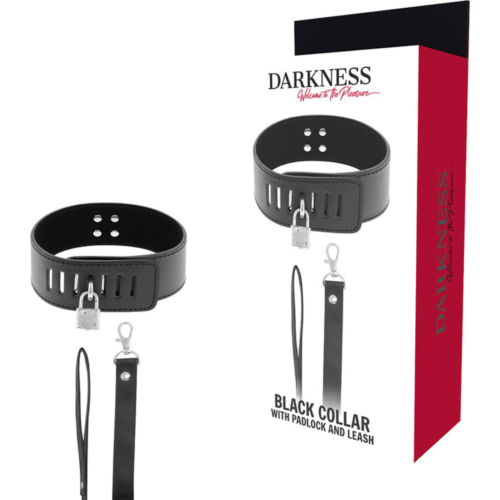 Collare BDSM Darkness con chiusura e catena in pelle vegana