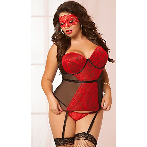 Bustier LACE & MESH RED XL di Seven 'til Midnight