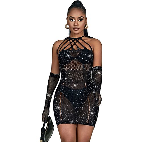 Vestito sexy Sublime con design in rete e brillanti